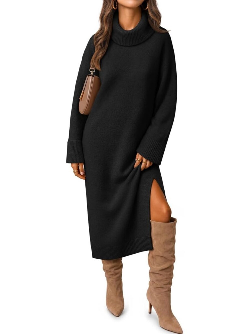 Cozy Oversized Chunky Knit Turtleneck Sweater Dress for Fall - Casual Chic Style